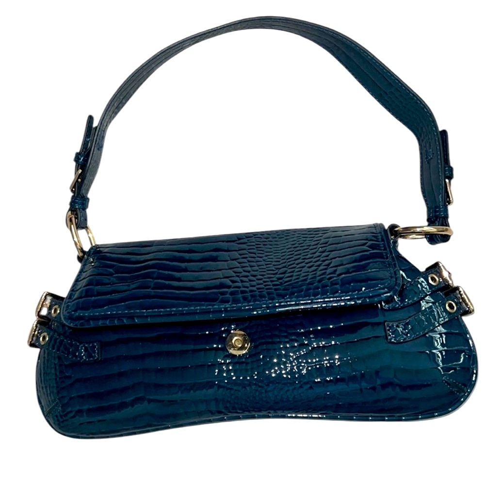 Topshop Teal Croc-Embossed Shoulder Bag | Gold Hardware